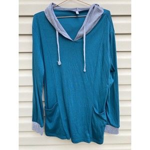 Sweetnight Women's XL Long Sleeve Hooded Sweatshirt Teal/Gray Pullover